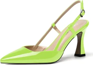 SKYSTERRY Women's Slingback Patent Dress Cut Out Pointed Toe Evening Spool High Heel Pumps Dress Shoes 3.5 Inch