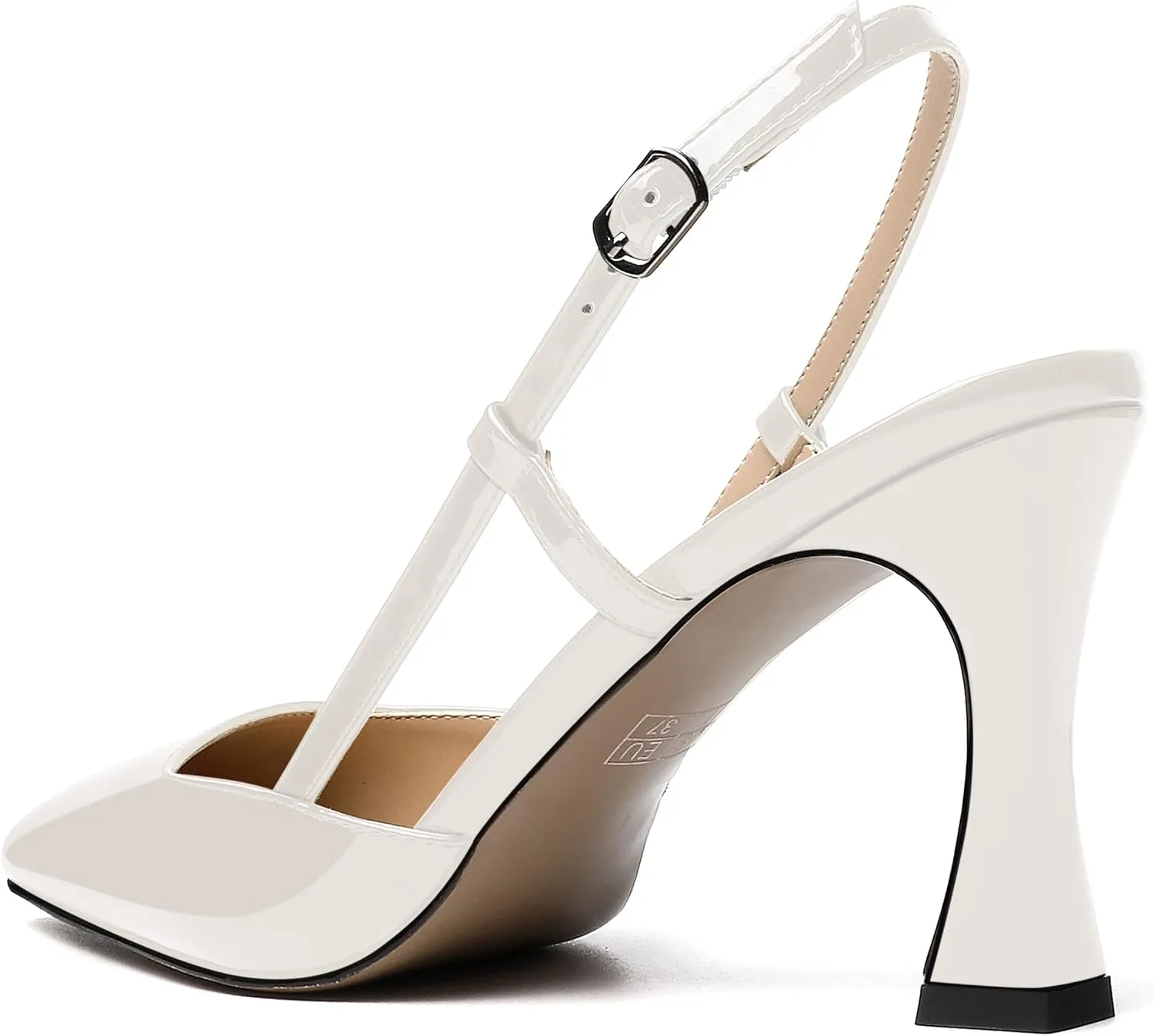 SKYSTERRY Women's Slingback Patent Dress Cut Out Pointed Toe Evening Spool High Heel Pumps Dress Shoes 3.5 Inch