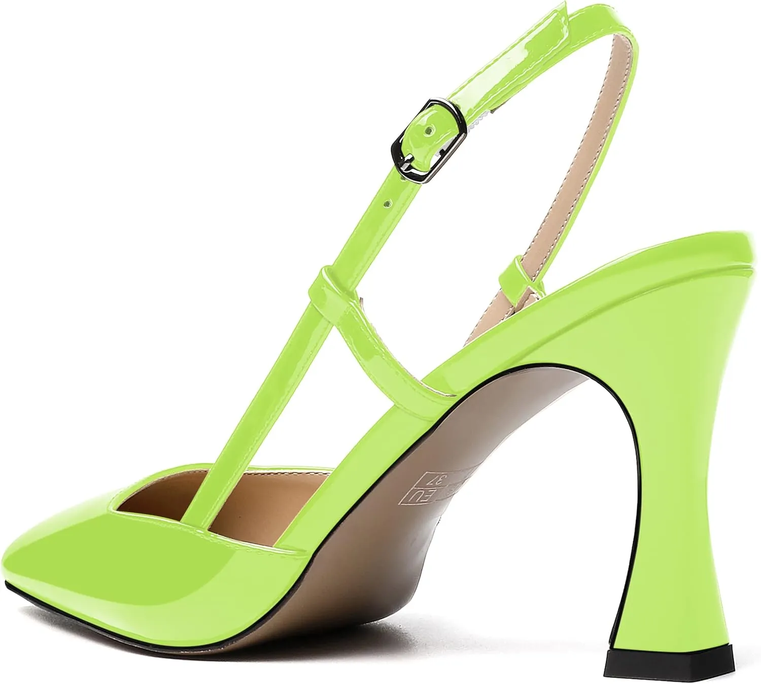 SKYSTERRY Women's Slingback Patent Dress Cut Out Pointed Toe Evening Spool High Heel Pumps Dress Shoes 3.5 Inch