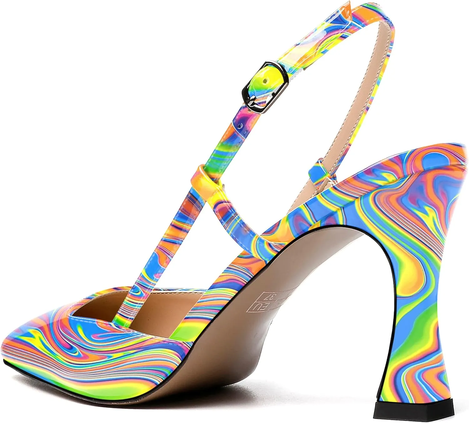 SKYSTERRY Women's Slingback Patent Dress Cut Out Pointed Toe Evening Spool High Heel Pumps Dress Shoes 3.5 Inch