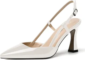 SKYSTERRY Women's Slingback Patent Dress Cut Out Pointed Toe Evening Spool High Heel Pumps Dress Shoes 3.5 Inch