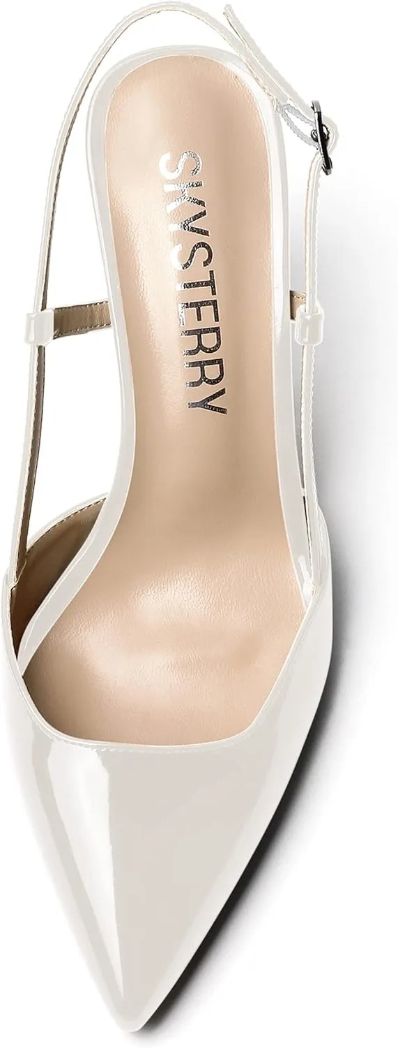 SKYSTERRY Women's Slingback Patent Dress Cut Out Pointed Toe Evening Spool High Heel Pumps Dress Shoes 3.5 Inch