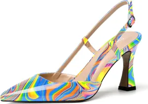 SKYSTERRY Women's Slingback Patent Dress Cut Out Pointed Toe Evening Spool High Heel Pumps Dress Shoes 3.5 Inch