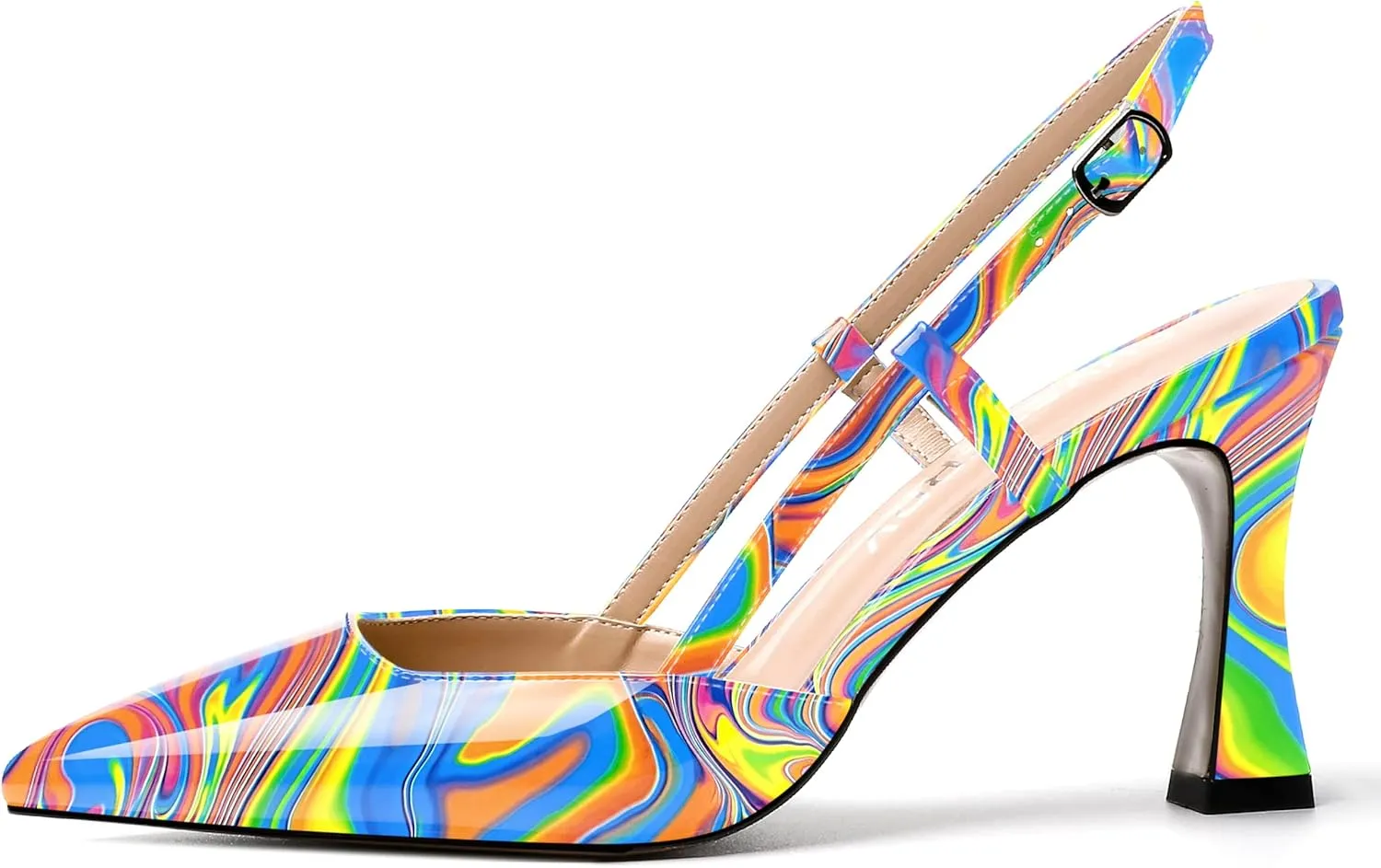 SKYSTERRY Women's Slingback Patent Dress Cut Out Pointed Toe Evening Spool High Heel Pumps Dress Shoes 3.5 Inch