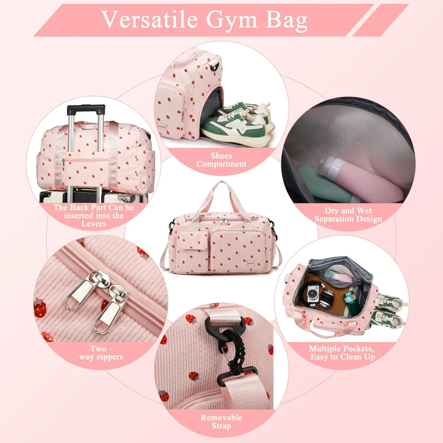 Small Gym Bags for Women, Travel Duffle Bag with Shoes Compartment, 4 in 1 Carry on Weekender Overnight Bag with Dry Wet Separated Pocket, Sport Gym Tote Bag for Yoga, Dance, Swimming, Workout, Ballet