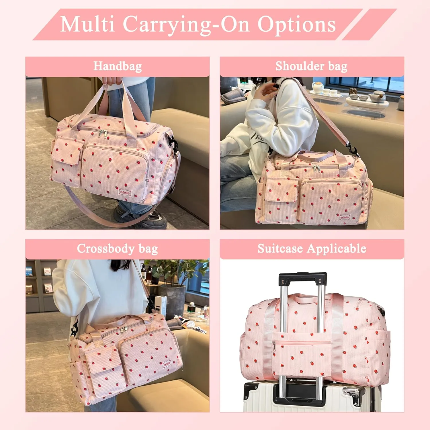 Small Gym Bags for Women, Travel Duffle Bag with Shoes Compartment, 4 in 1 Carry on Weekender Overnight Bag with Dry Wet Separated Pocket, Sport Gym Tote Bag for Yoga, Dance, Swimming, Workout, Ballet