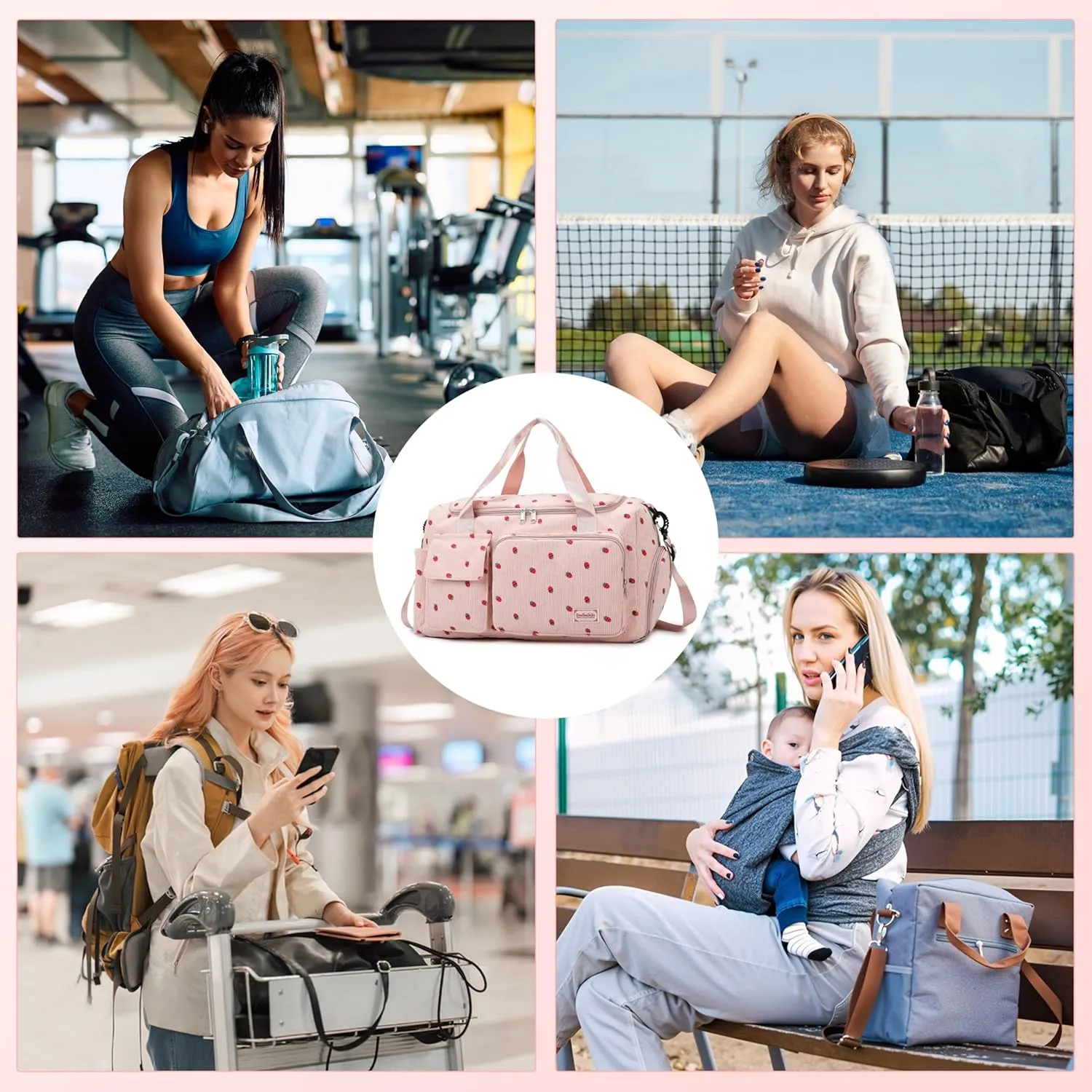 Small Gym Bags for Women, Travel Duffle Bag with Shoes Compartment, 4 in 1 Carry on Weekender Overnight Bag with Dry Wet Separated Pocket, Sport Gym Tote Bag for Yoga, Dance, Swimming, Workout, Ballet