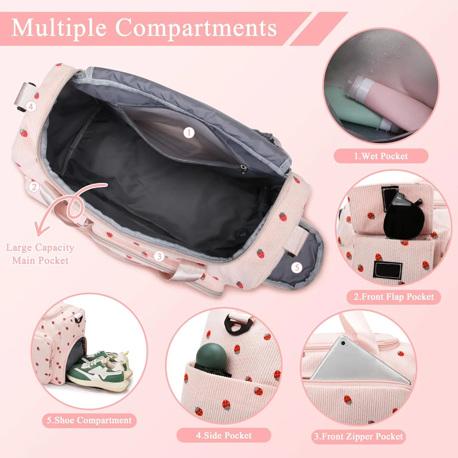 Small Gym Bags for Women, Travel Duffle Bag with Shoes Compartment, 4 in 1 Carry on Weekender Overnight Bag with Dry Wet Separated Pocket, Sport Gym Tote Bag for Yoga, Dance, Swimming, Workout, Ballet