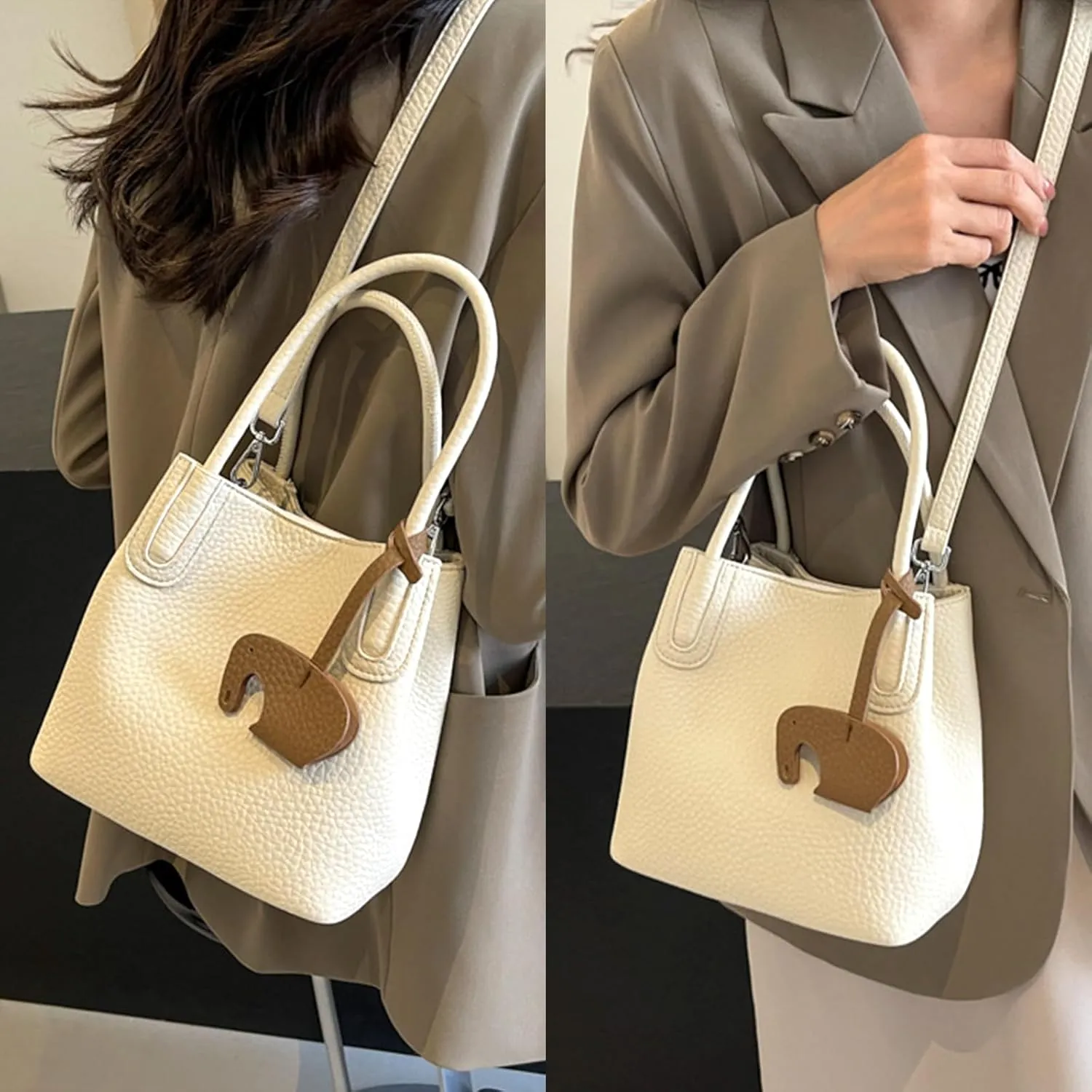 Small Leather Tote Bag for Women Mini Luxury Bucket Bags Vintage Crossbody Bags Trendy Handbags Satchel Shoulder Purse