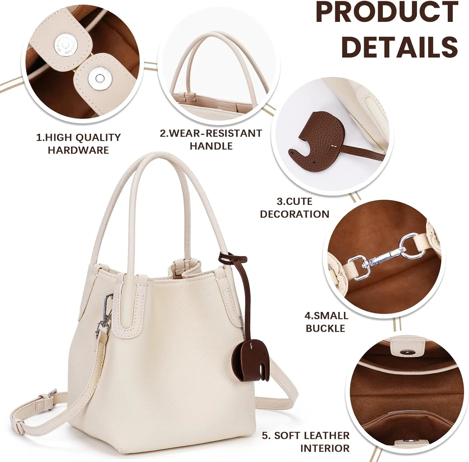 Small Leather Tote Bag for Women Mini Luxury Bucket Bags Vintage Crossbody Bags Trendy Handbags Satchel Shoulder Purse