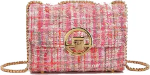 Small Quilted Crossbody Bag for Women, Designer Trendy Chain Clutch Mini Evening Shoulder Bag, Tweed Purse for Women