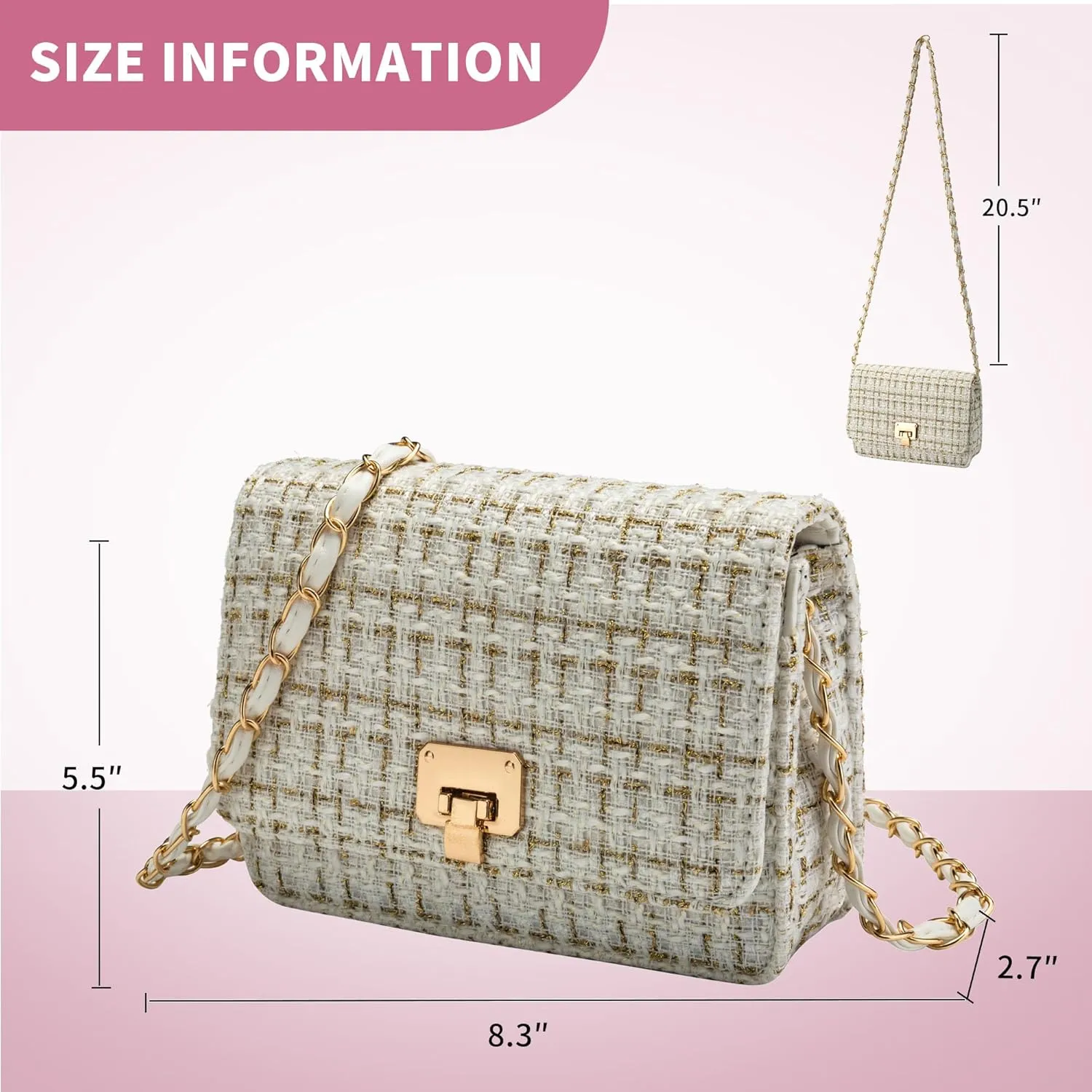 Small Quilted Shoulder Bag for Women Fashion Tweed Mini Clutch Handbag Purses Designer Crossbody Bag, with Chain Strap