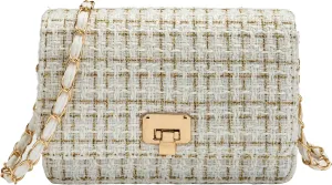 Small Quilted Shoulder Bag for Women Fashion Tweed Mini Clutch Handbag Purses Designer Crossbody Bag, with Chain Strap