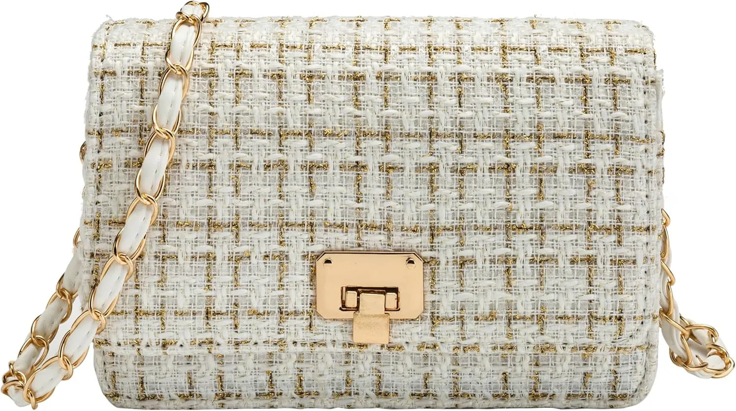 Small Quilted Shoulder Bag for Women Fashion Tweed Mini Clutch Handbag Purses Designer Crossbody Bag, with Chain Strap