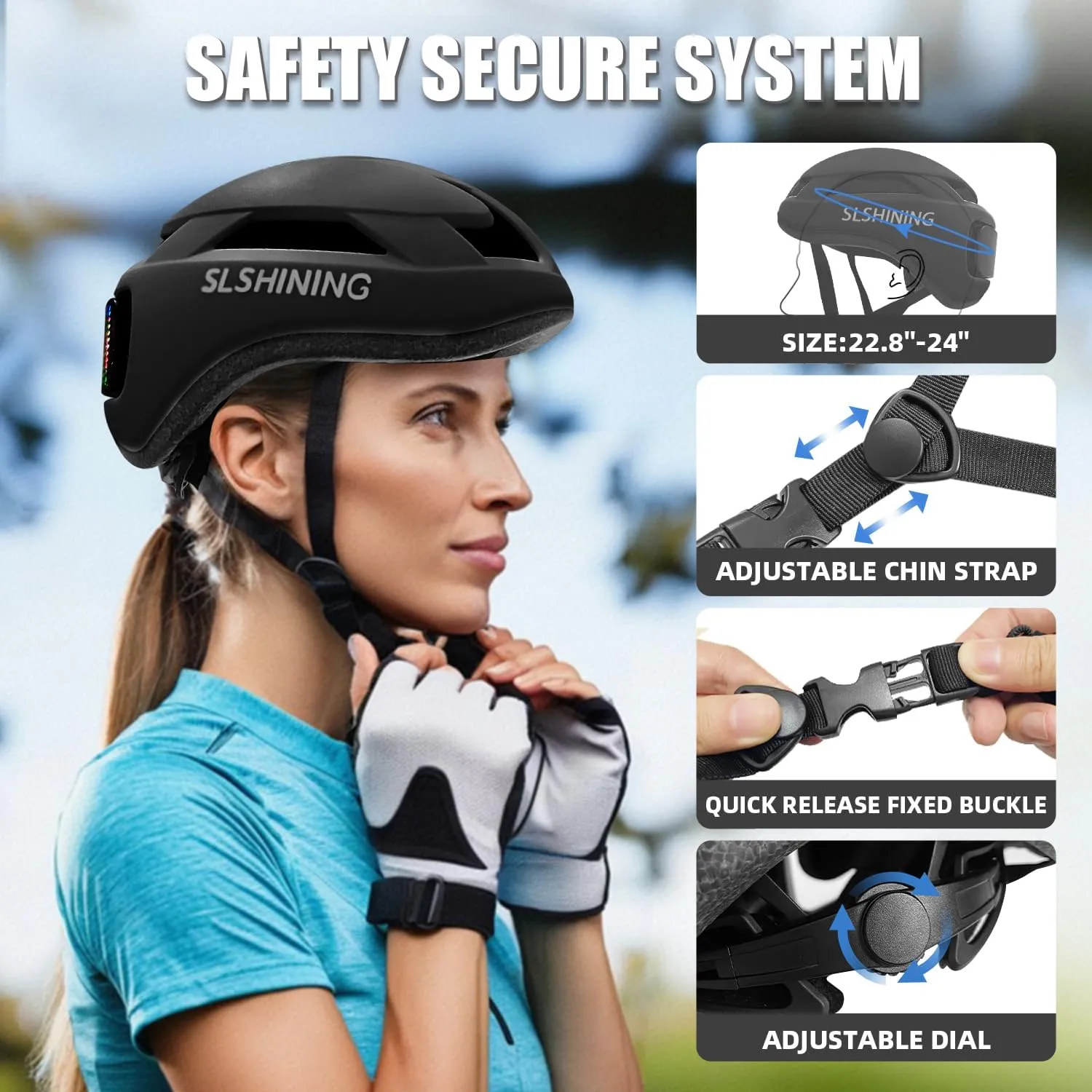 Smart Bike Helmet with Light: Bicycle Helmets for Adult Teens for Mountain & Road Cycling Electric Scooter Skateboard Skating
