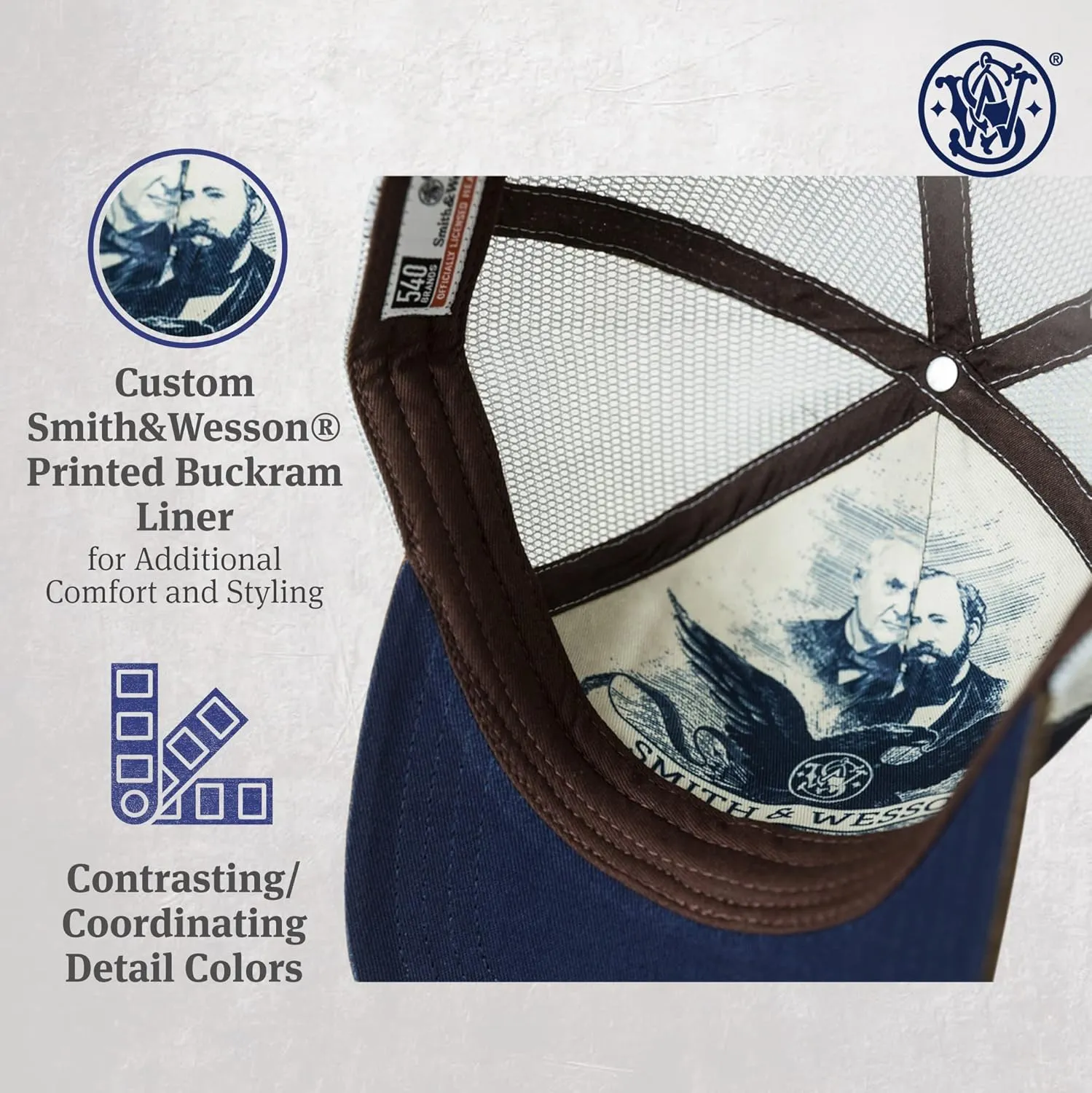 Smith & Wesson® Officially Licensed Men's Trucker Hat, Adjustable Snapback, 6-Panel Mesh Baseball Cap, One Size Fits Most