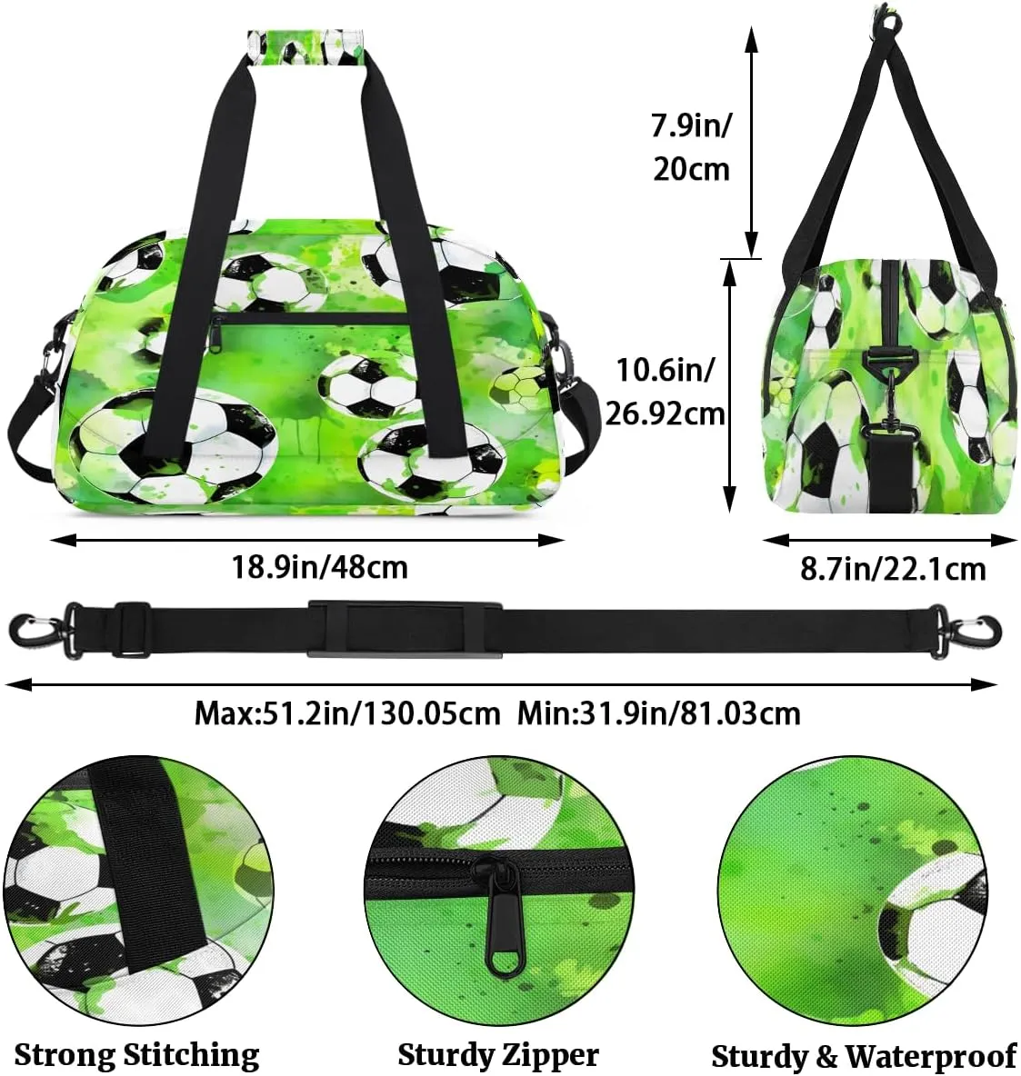 Soccer Kids Overnighter Duffel Bags for Boys, Carry-On Size Sports Gym Bag with Front Zipper Pocket for School Practice or Overnight Travel Weekender Sleepover Tote Bag