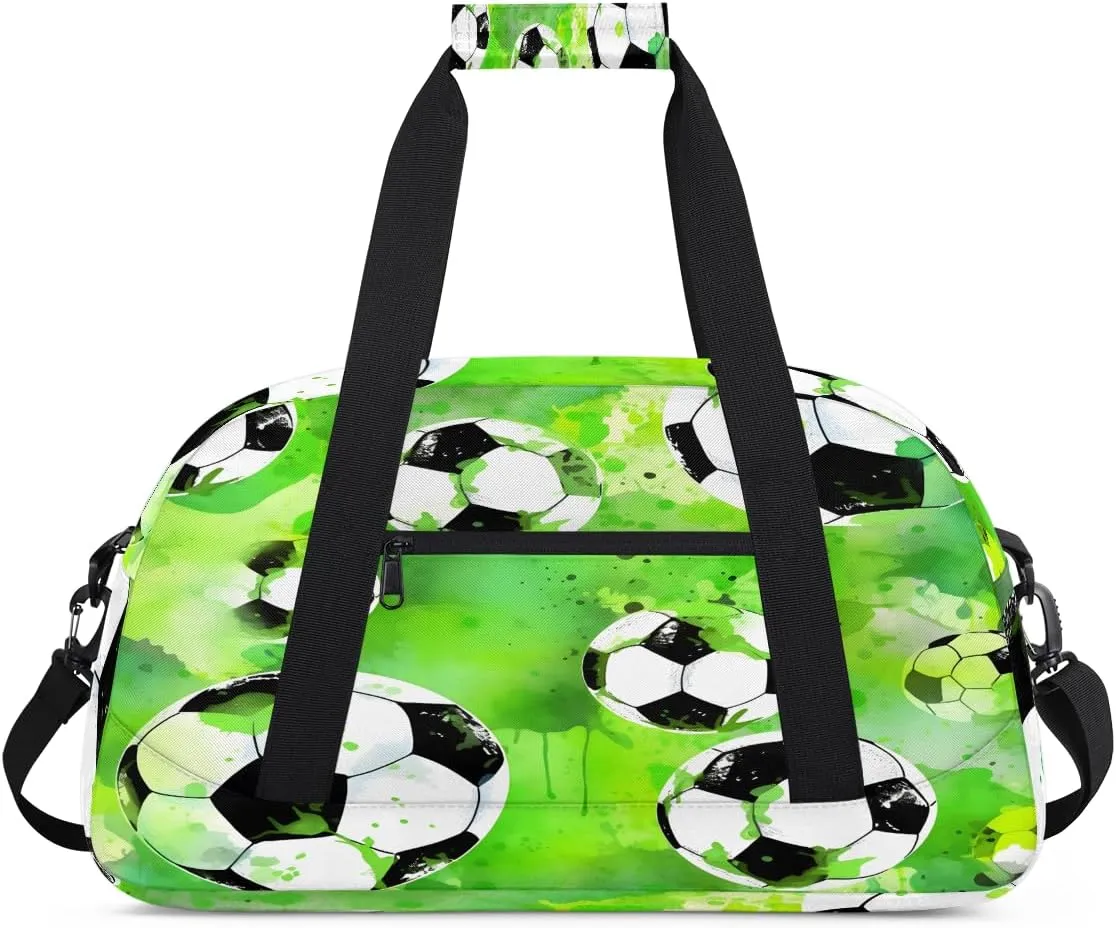 Soccer Kids Overnighter Duffel Bags for Boys, Carry-On Size Sports Gym Bag with Front Zipper Pocket for School Practice or Overnight Travel Weekender Sleepover Tote Bag