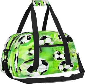 Soccer Kids Overnighter Duffel Bags for Boys, Carry-On Size Sports Gym Bag with Front Zipper Pocket for School Practice or Overnight Travel Weekender Sleepover Tote Bag