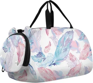 Soft Blue and Pink Feather Duffel Bags for Boys Small Gym Bags for Teens Dance Bag for Girls