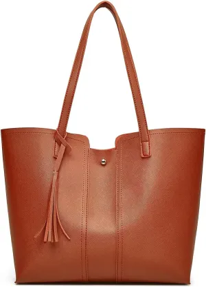 Soft Faux Leather Tote Shoulder Bag for Women, Simple Modern Bag,Big Capacity Tassel Handbag,Outdoor Shoulder Purse