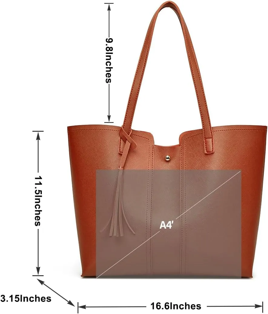 Soft Faux Leather Tote Shoulder Bag for Women, Simple Modern Bag,Big Capacity Tassel Handbag,Outdoor Shoulder Purse