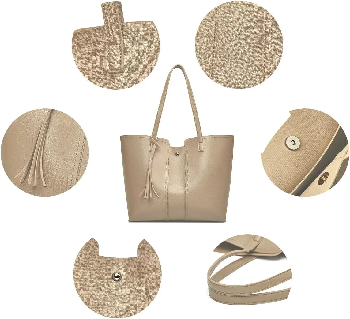 Soft Faux Leather Tote Shoulder Bag for Women, Simple Modern Bag,Big Capacity Tassel Handbag,Outdoor Shoulder Purse