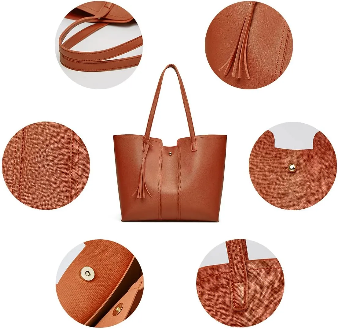 Soft Faux Leather Tote Shoulder Bag for Women, Simple Modern Bag,Big Capacity Tassel Handbag,Outdoor Shoulder Purse