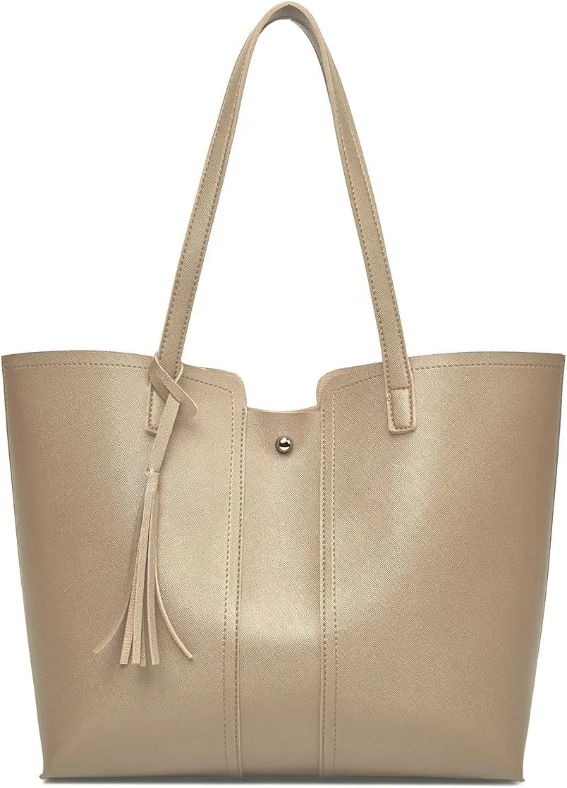 Soft Faux Leather Tote Shoulder Bag for Women, Simple Modern Bag,Big Capacity Tassel Handbag,Outdoor Shoulder Purse