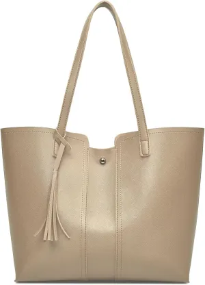 Soft Faux Leather Tote Shoulder Bag for Women, Simple Modern Bag,Big Capacity Tassel Handbag,Outdoor Shoulder Purse