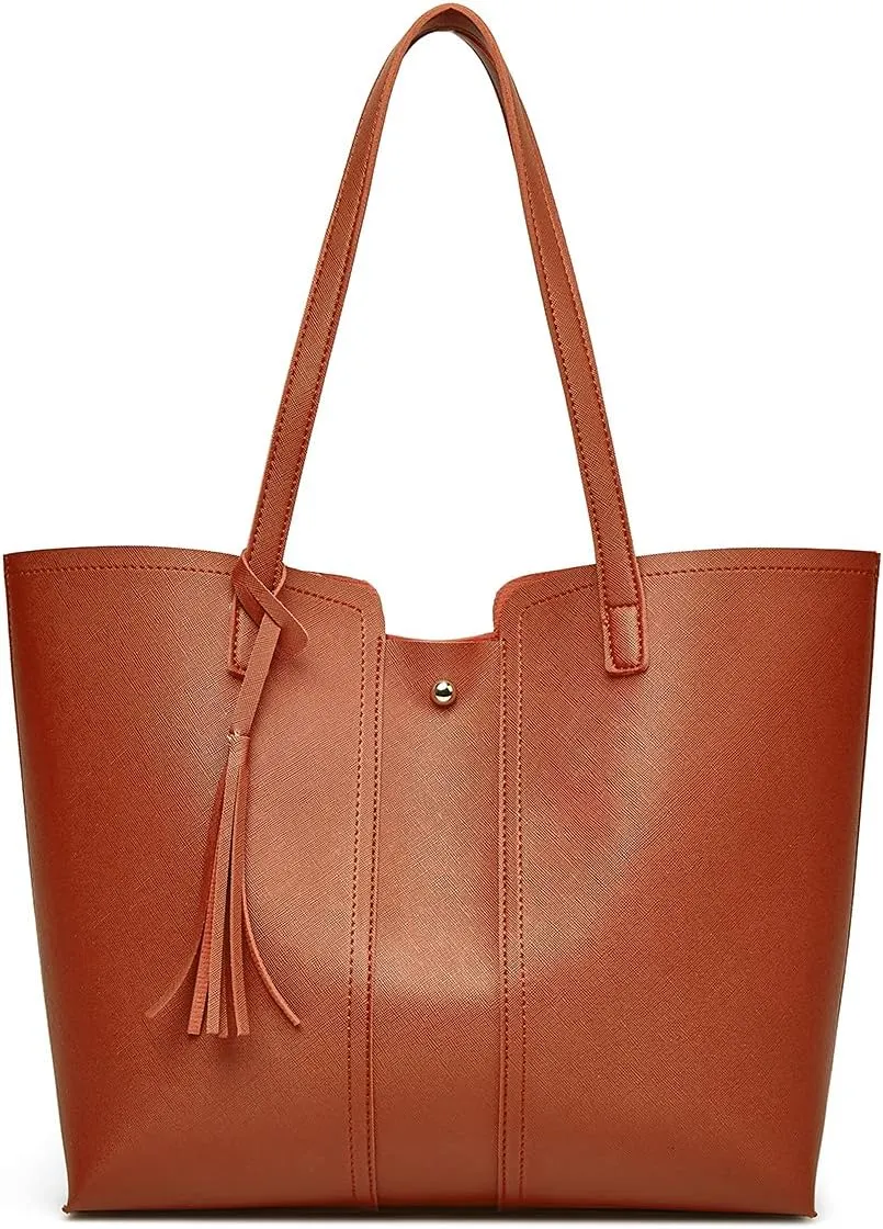 Soft Faux Leather Tote Shoulder Bag for Women, Simple Modern Bag,Big Capacity Tassel Handbag,Outdoor Shoulder Purse