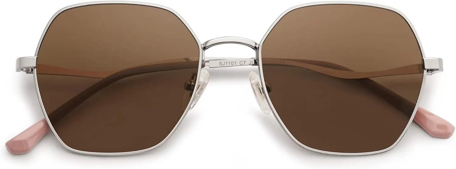 SOJOS Retro Hexagon Square Polarized Sunglasses for Women Men Vintage Hexagonal Polygon Shades SJ1101