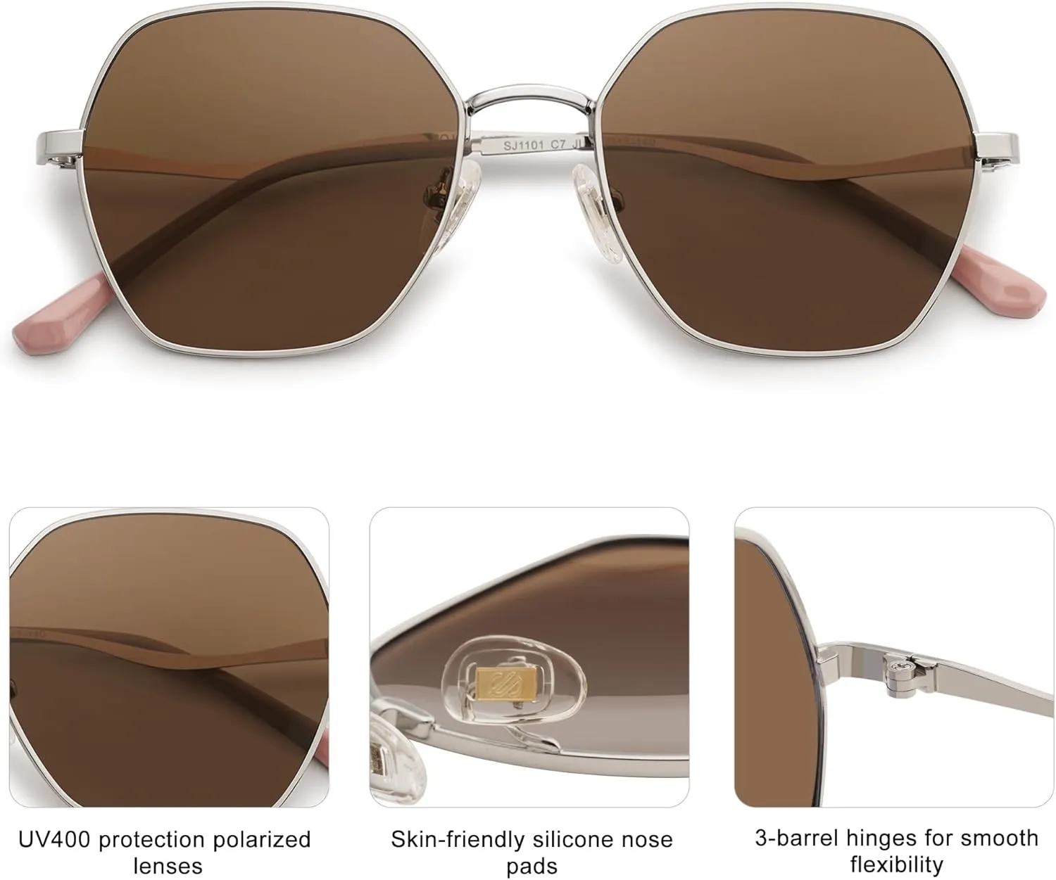 SOJOS Retro Hexagon Square Polarized Sunglasses for Women Men Vintage Hexagonal Polygon Shades SJ1101