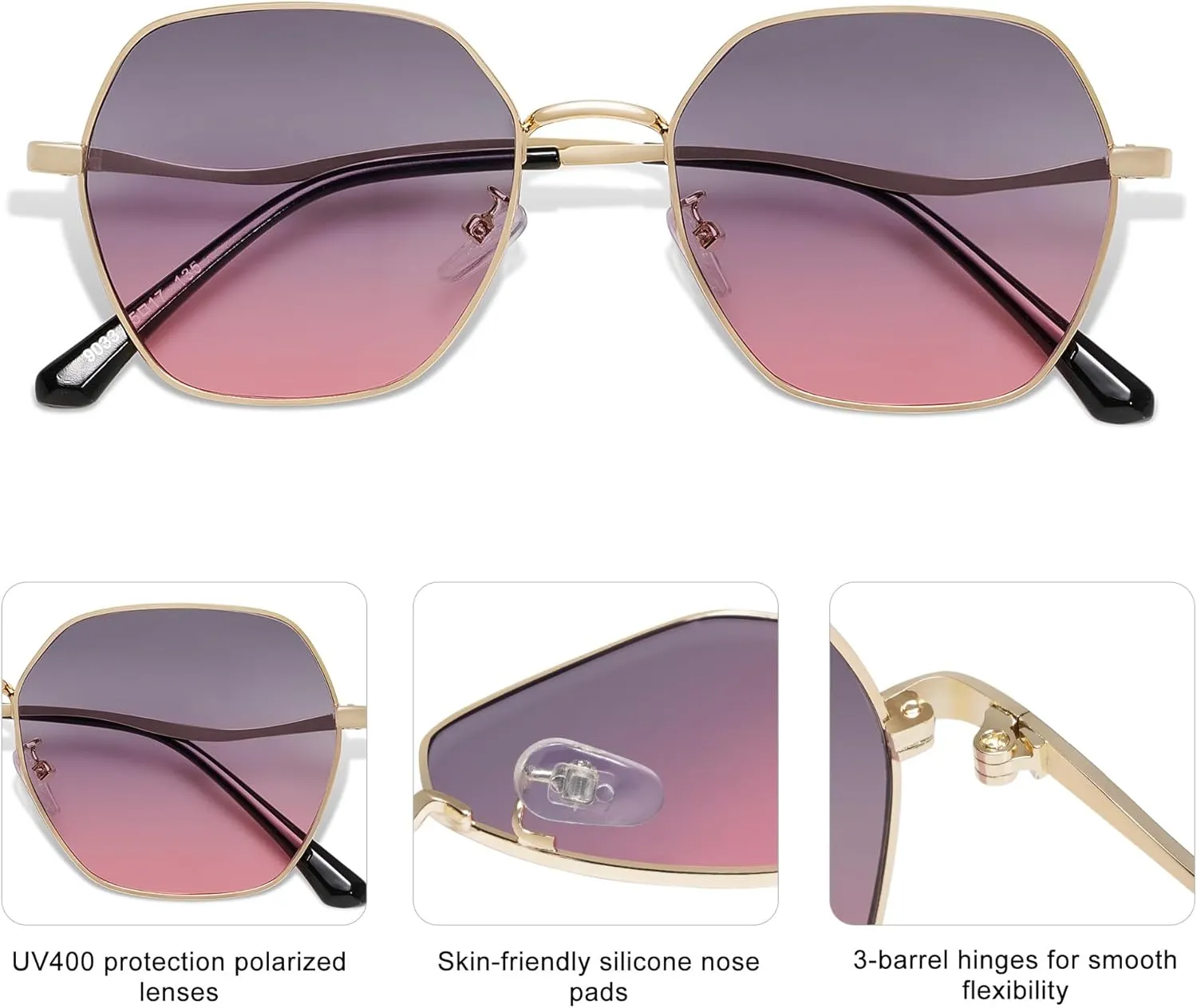 SOJOS Retro Hexagon Square Polarized Sunglasses for Women Men Vintage Hexagonal Polygon Shades SJ1101