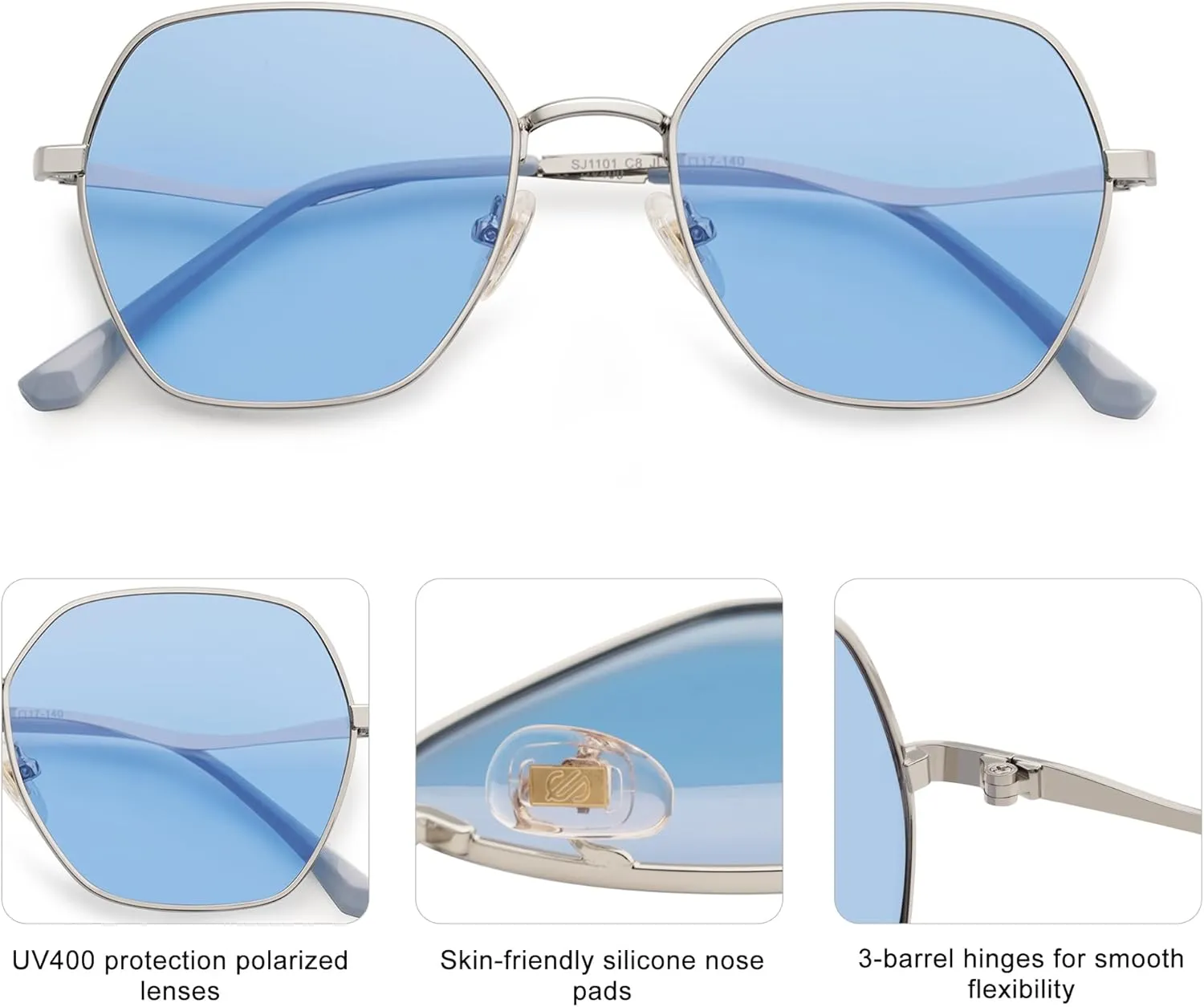 SOJOS Retro Hexagon Square Polarized Sunglasses for Women Men Vintage Hexagonal Polygon Shades SJ1101