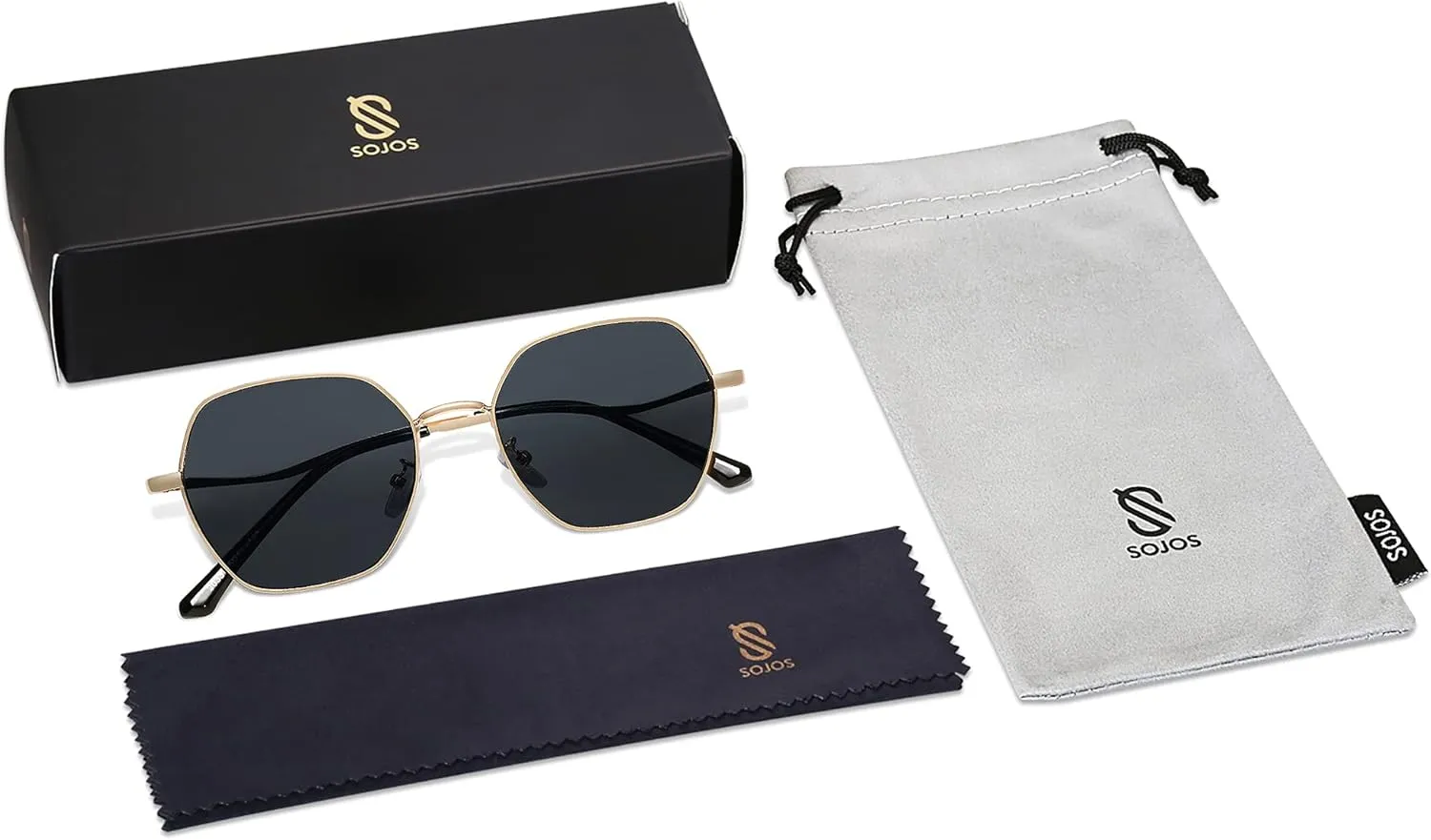 SOJOS Retro Hexagon Square Polarized Sunglasses for Women Men Vintage Hexagonal Polygon Shades SJ1101