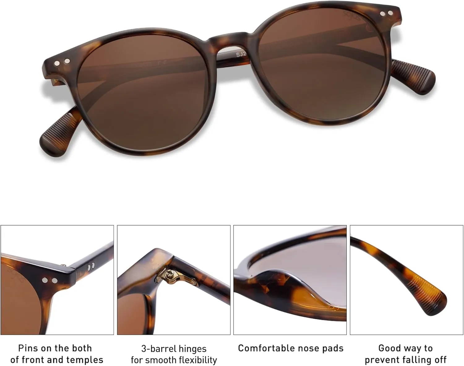 SOJOS Small Round Classic Polarized Sunglasses for Women Men Vintage Style UV400 Lens SJ2113
