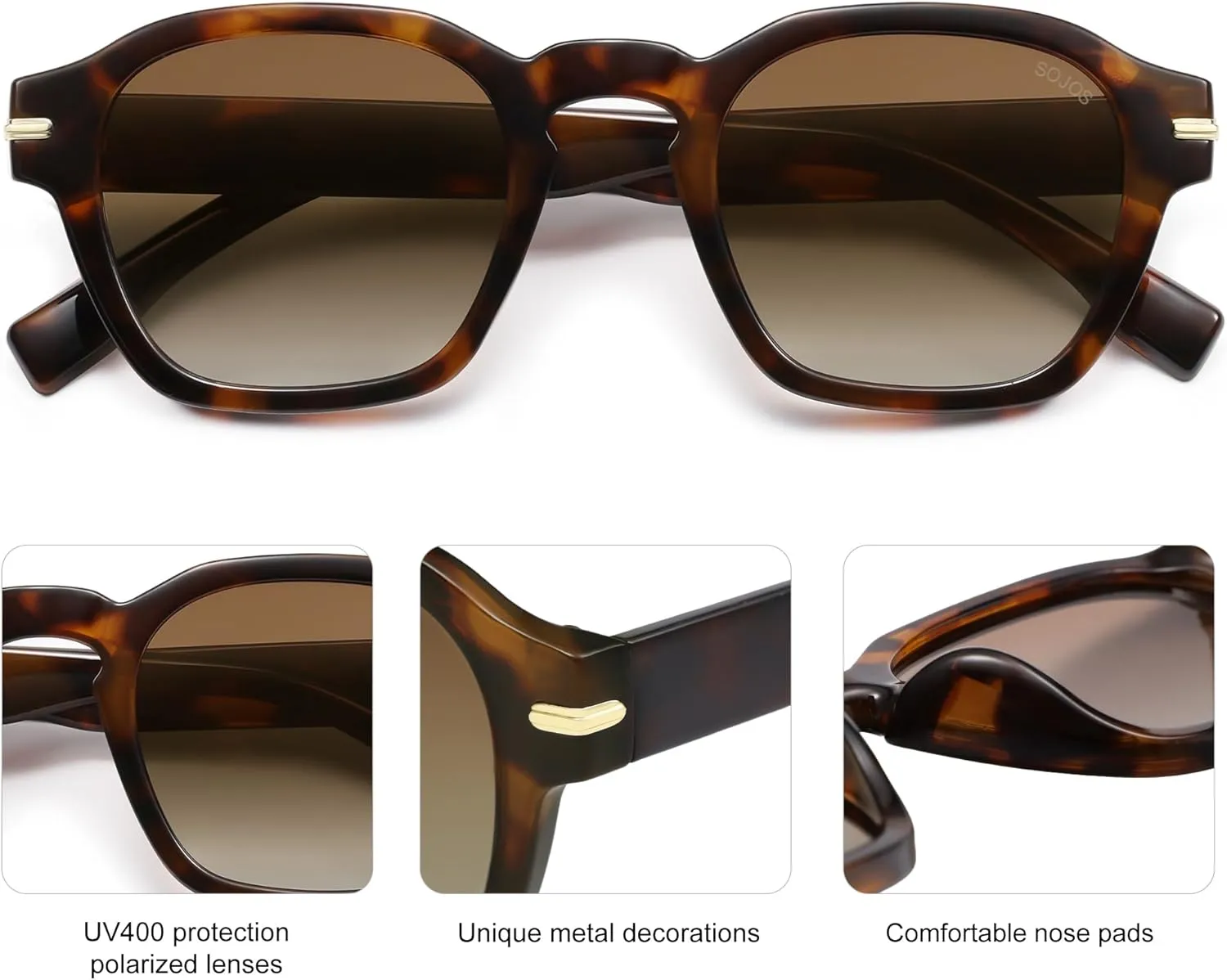 SOJOS Vintage Retro Square Polarized Sunglasses Men Trendy Womens Sun Glasses SJ2382