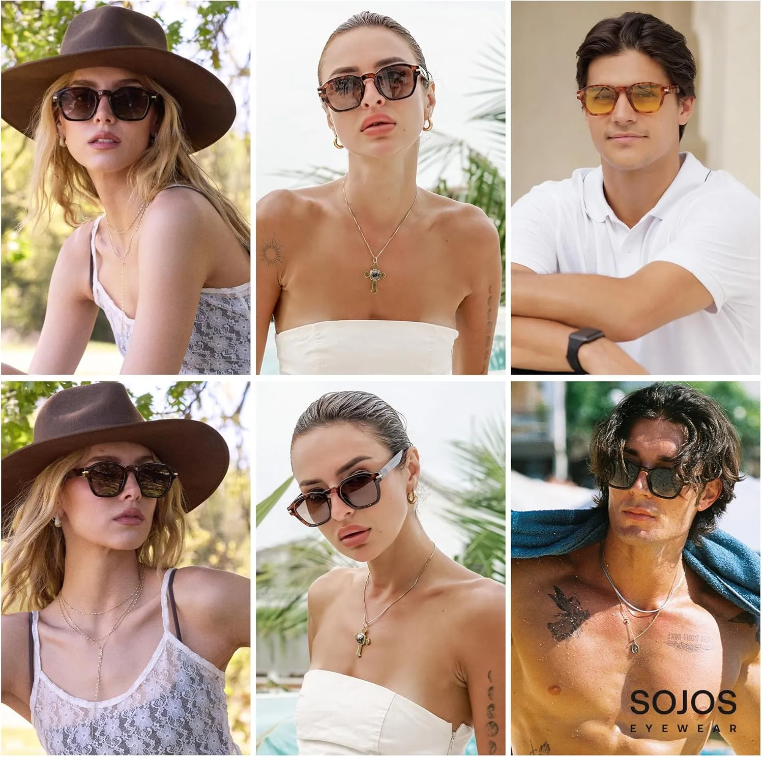 SOJOS Vintage Retro Square Polarized Sunglasses Men Trendy Womens Sun Glasses SJ2382