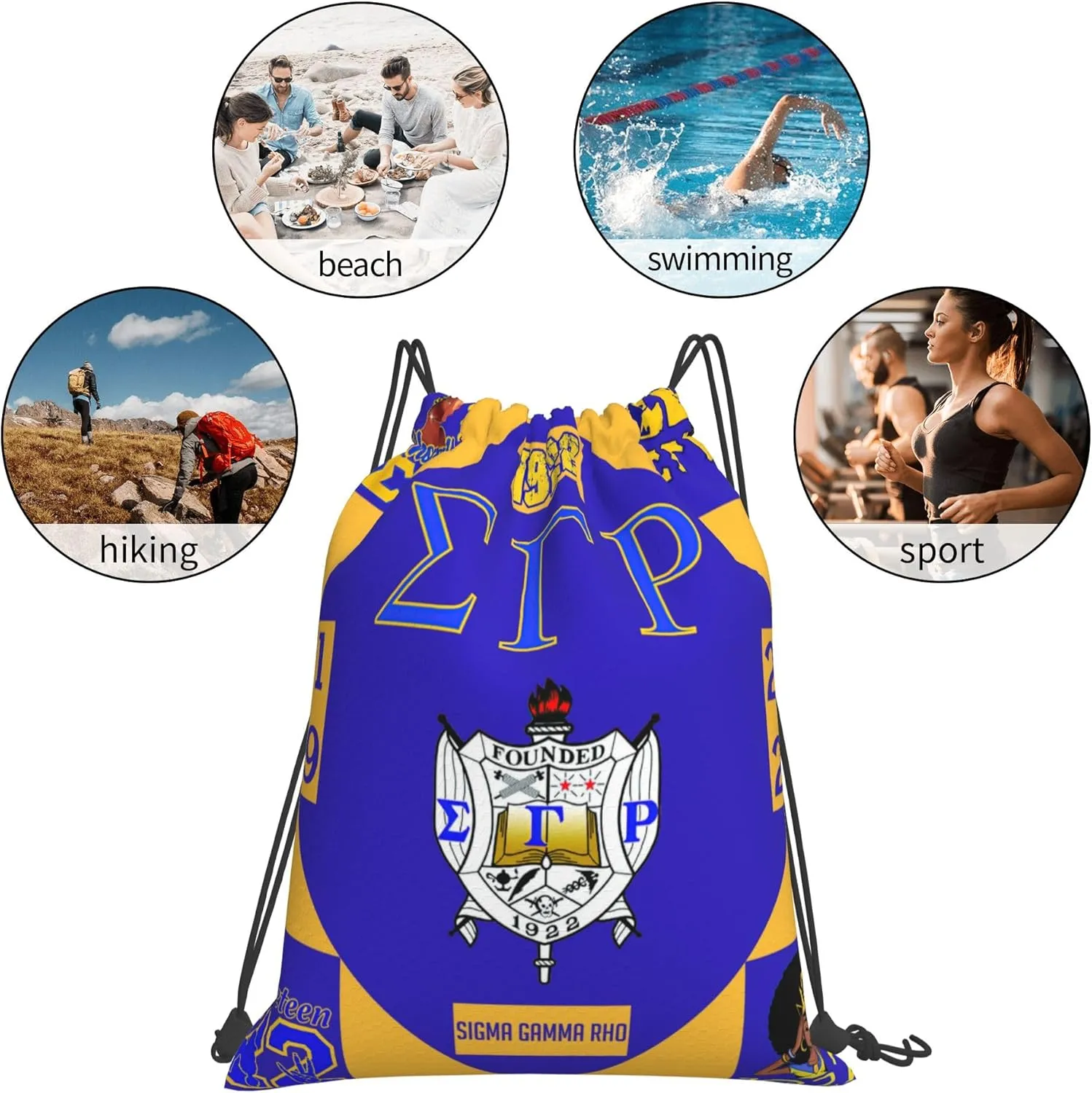 Sorority Multifunctional Drawstring Bags Backpack Large Sport Gym Travel School Backpack for Men Women Hiking Daypack, Style-4
