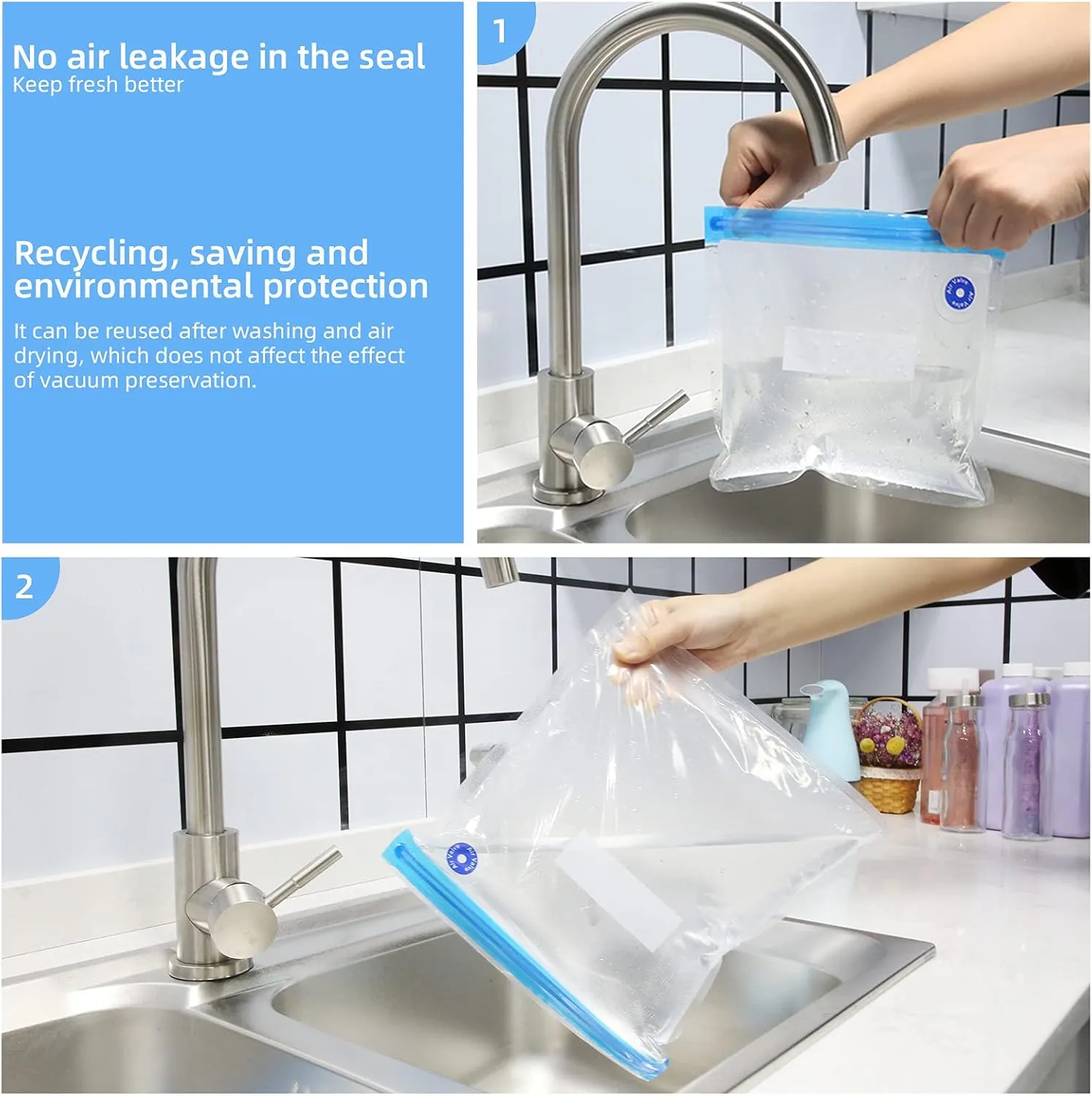 Sous Vide Bags, 20 PCS Reusable Vacuum Sealer Bags for Food with 6 Sealing Clips, BPA Free Vacuum Food Storage Bags (8.7x8.3 Inch) for Food Storage & Sous Vide Cooking
