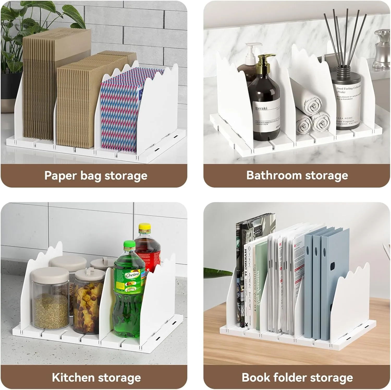 SOYO Adjustable Purse Organizers for Closet, Acrylic Shelf Divider for Bag and Purse Storage, Pocketbook and Handbag Organizer, Bookshelf Separator Organizers for House, Office Use, White，2pc