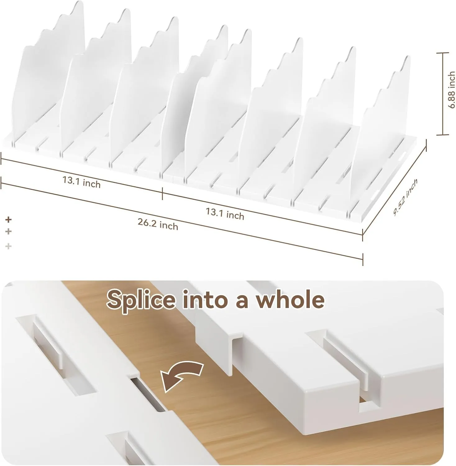 SOYO Adjustable Purse Organizers for Closet, Acrylic Shelf Divider for Bag and Purse Storage, Pocketbook and Handbag Organizer, Bookshelf Separator Organizers for House, Office Use, White，2pc