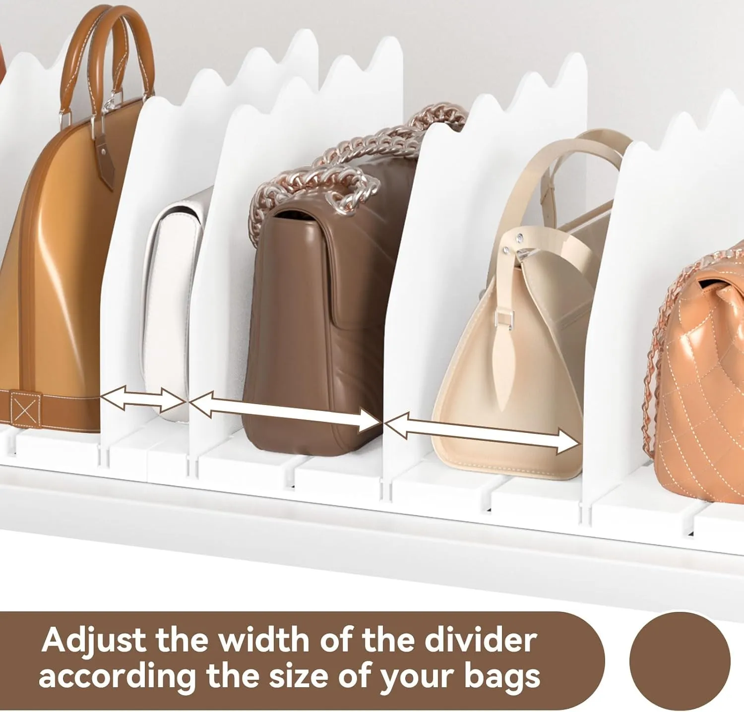 SOYO Adjustable Purse Organizers for Closet, Acrylic Shelf Divider for Bag and Purse Storage, Pocketbook and Handbag Organizer, Bookshelf Separator Organizers for House, Office Use, White，2pc