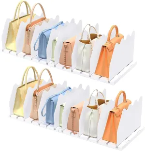 SOYO Adjustable Purse Organizers for Closet, Acrylic Shelf Divider for Bag and Purse Storage, Pocketbook and Handbag Organizer, Bookshelf Separator Organizers for House, Office Use, White，2pc