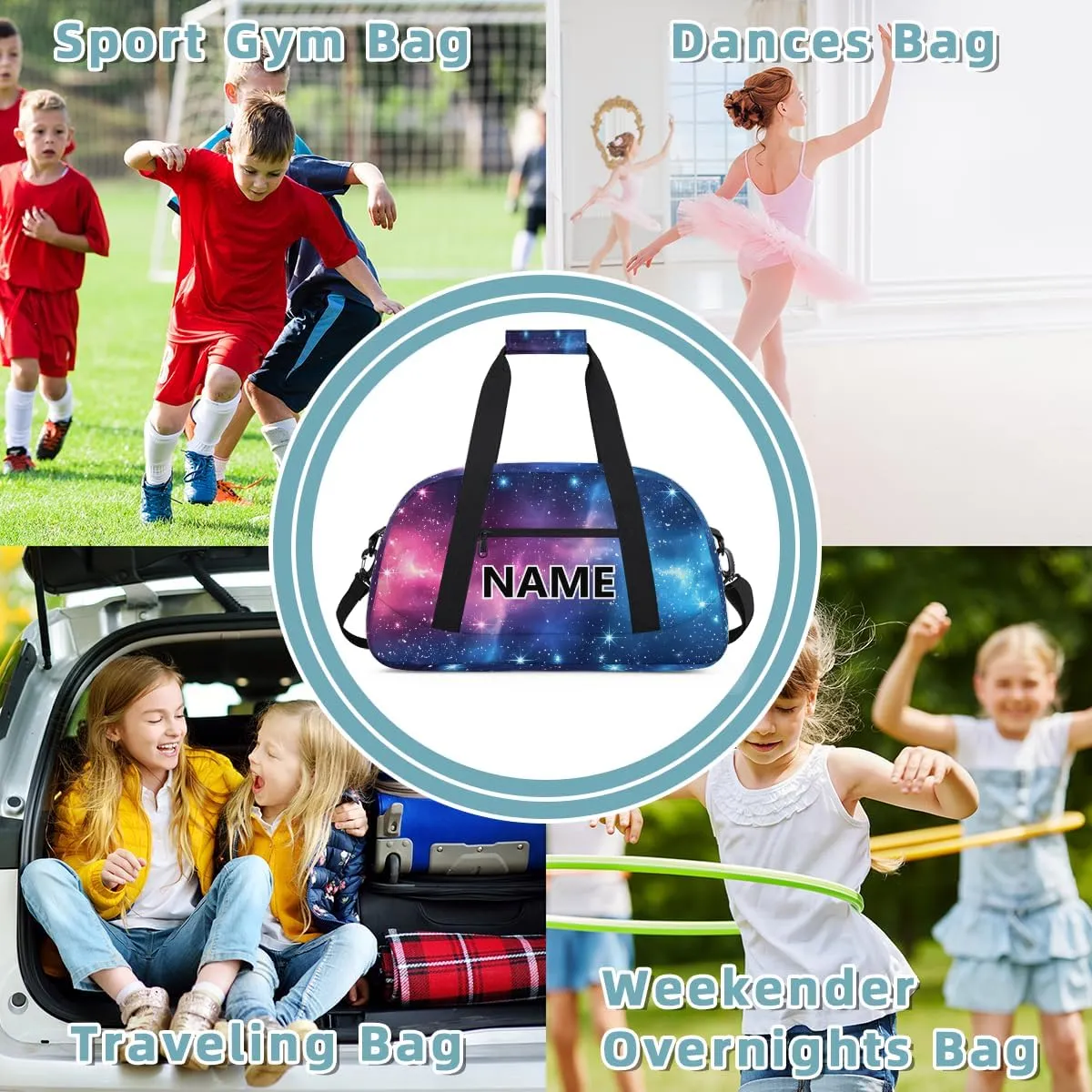 Space Custom Small Gym Bag 18 inch for Women Men Personalized Galaxy Blue Stars Carry On Overnight Weekender Bag for Travel Work Dance Sport