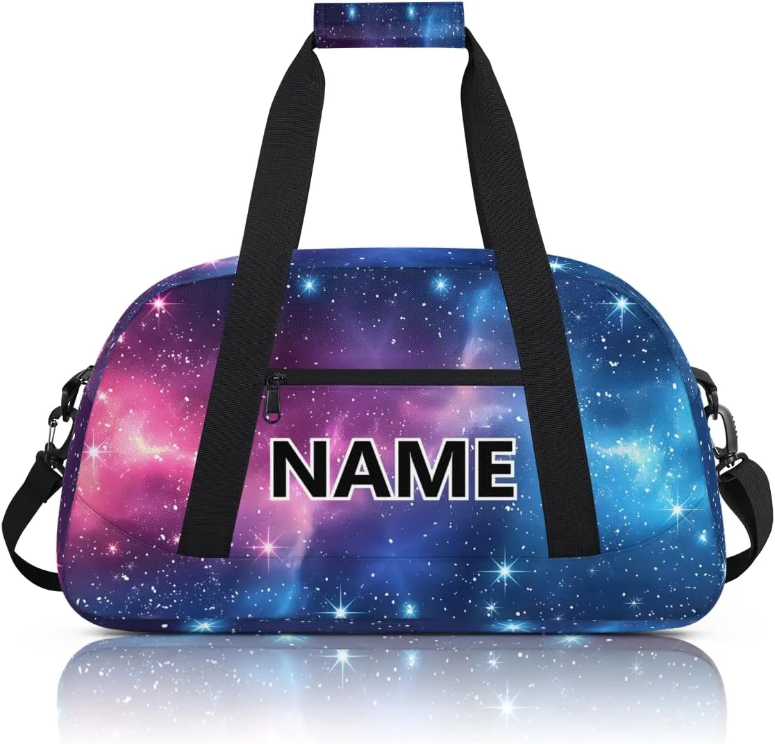 Space Custom Small Gym Bag 18 inch for Women Men Personalized Galaxy Blue Stars Carry On Overnight Weekender Bag for Travel Work Dance Sport