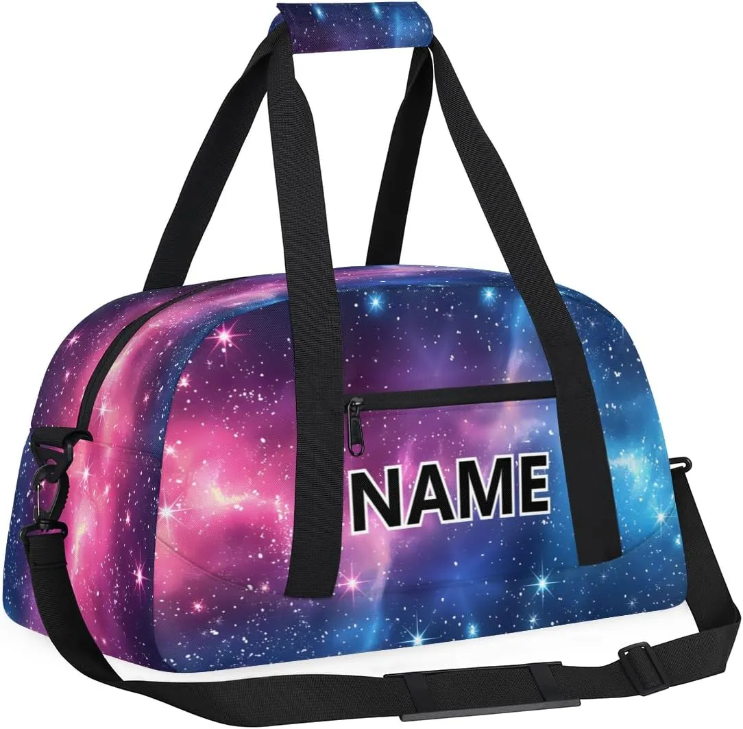 Space Custom Small Gym Bag 18 inch for Women Men Personalized Galaxy Blue Stars Carry On Overnight Weekender Bag for Travel Work Dance Sport