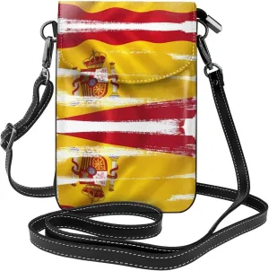 Spain Flag Pattern Leather Crossbody Flap Phone Bag - Versatile Gift for Women Walking, Camping, Shopping, and Travel