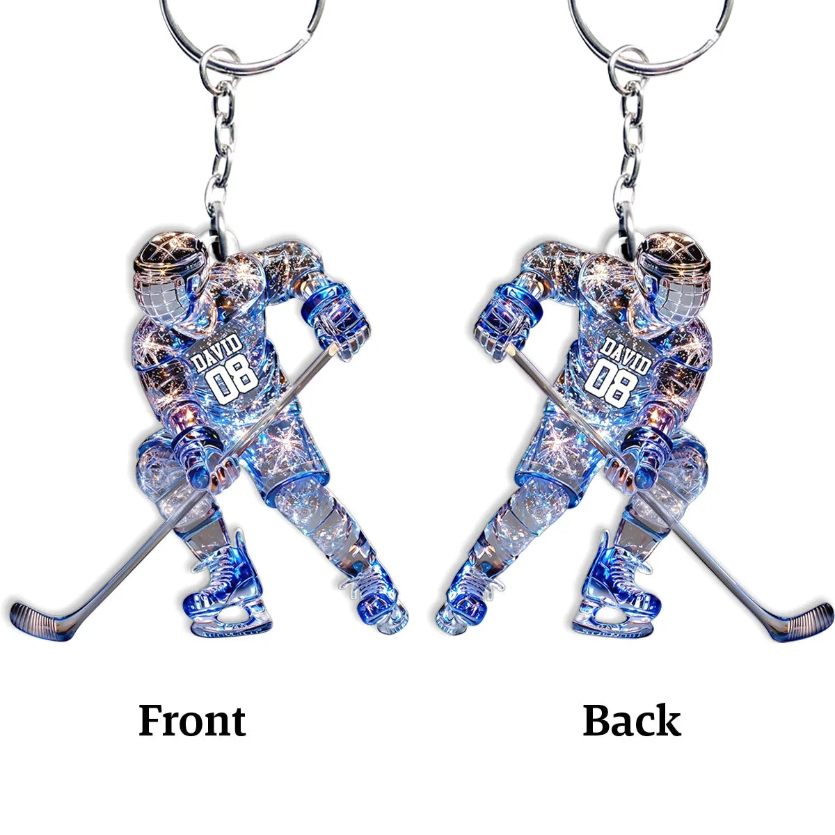 Sparkling Ice Hockey Player - Personalized Hockey Keychain